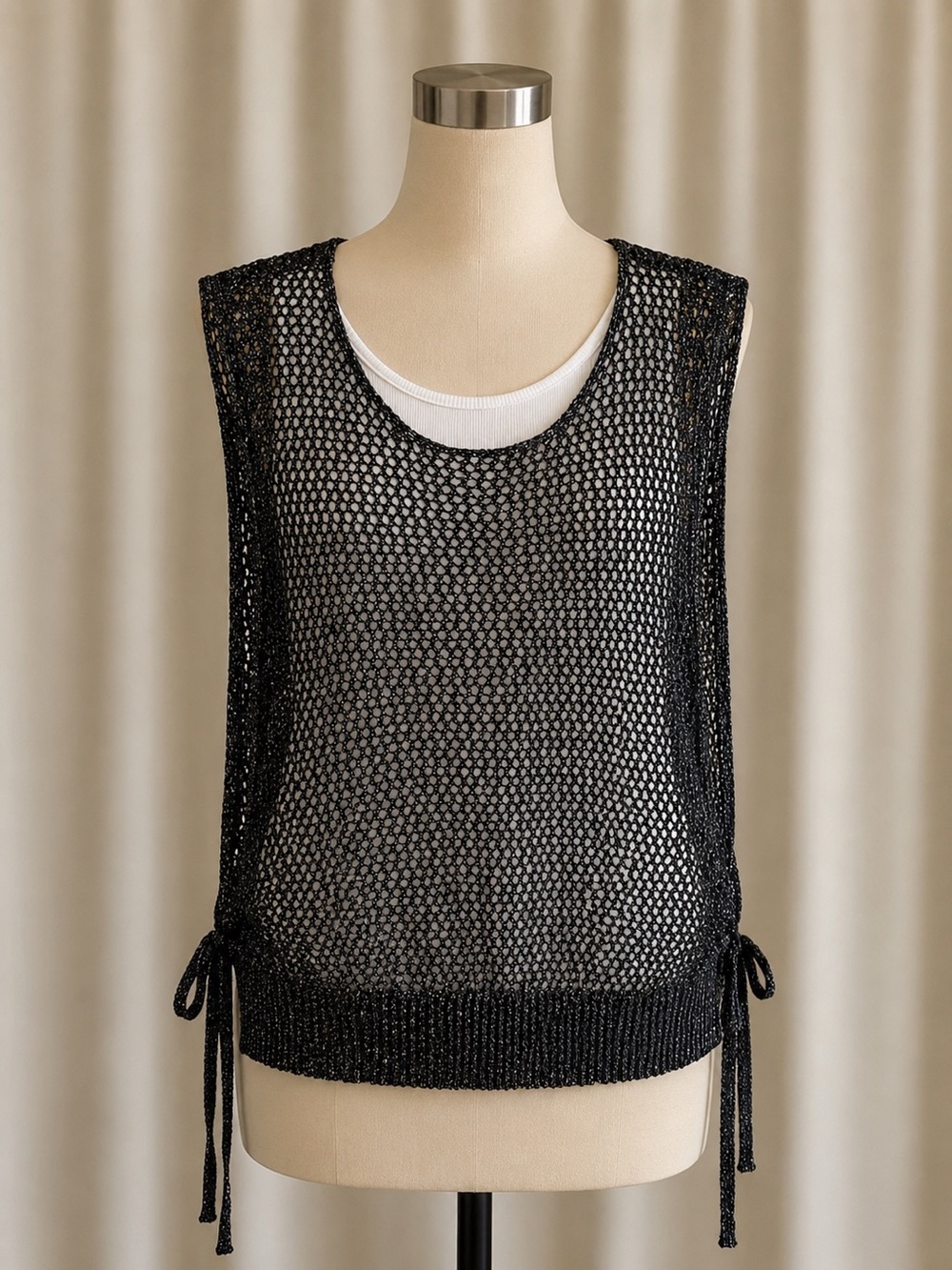 Zara Black Glittery Open-Weave Sleeveless Layered Tank size Large